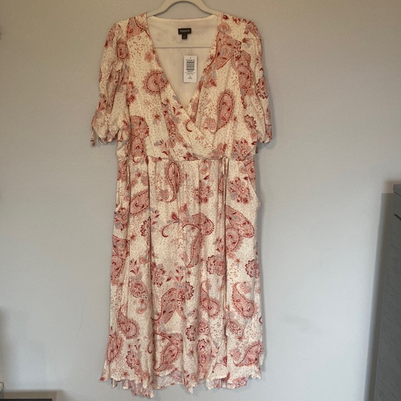 torrid Dresses & Skirts - Torrid MIDI Swiss Linen Surplice Dress Paisley SZ 1 Beige Blush Pink Blue NWT